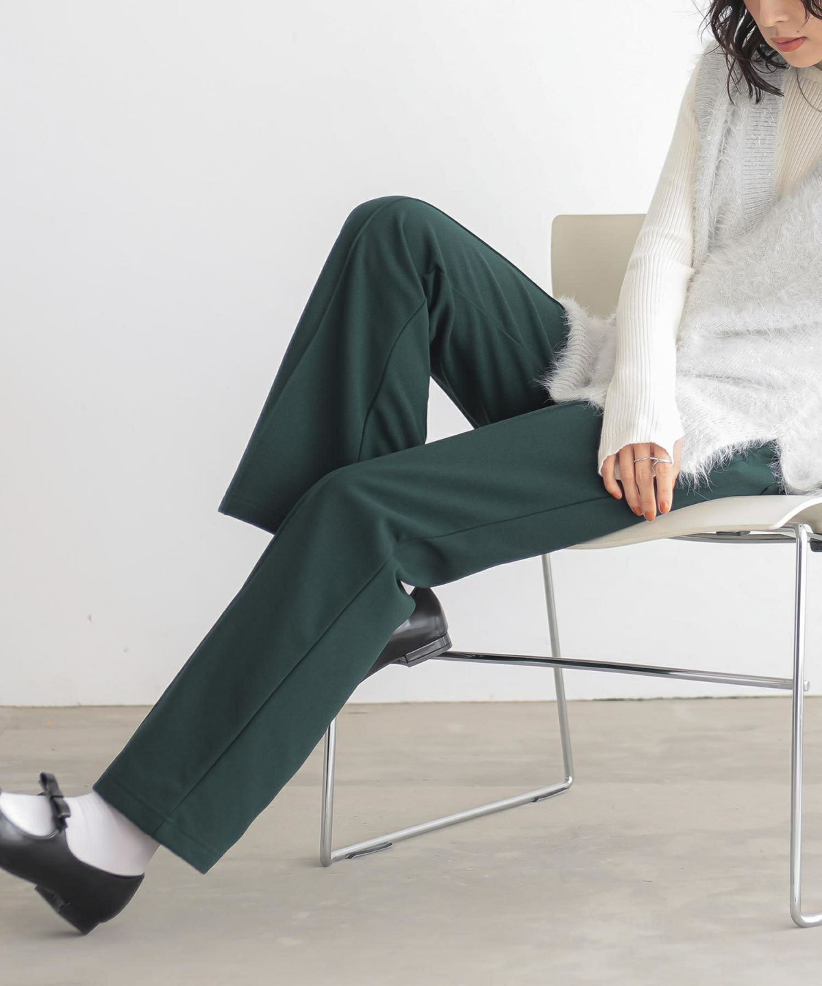 裏起毛カットジョーゼットフレアパンツ 1 グリーン 裏起毛カットジョーゼットフレアパンツ 1 グリーン