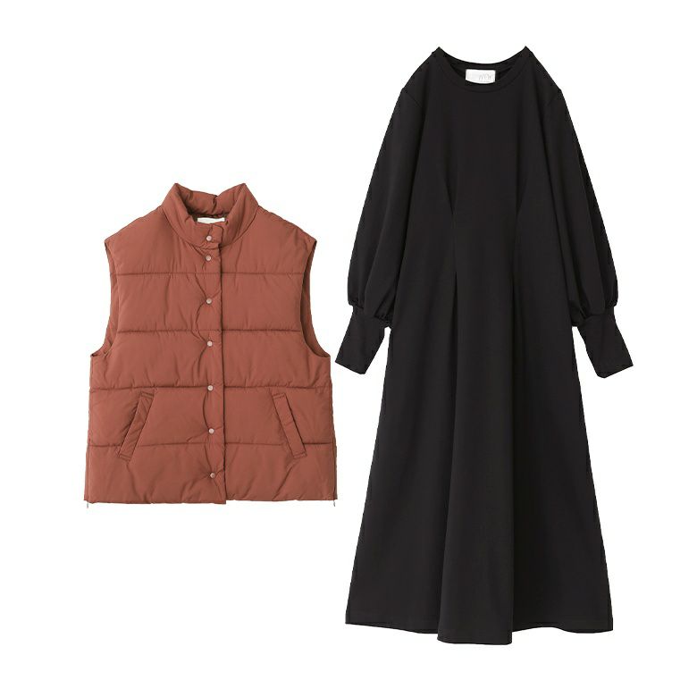中綿ベスト×ウエスト絞りワンピースコーデ2点SET【70】 ワンピース(1) ベスト(1) 中綿ベスト×ウエスト絞りワンピースコーデ2点SET【70】 ワンピース(1) ベスト(1)
