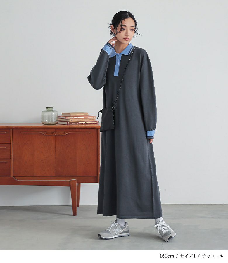 NEW BALANCE BSTN1906 ポロワンピース ダンボールスウェット ストレッチ ハーフジップワンピース レディス