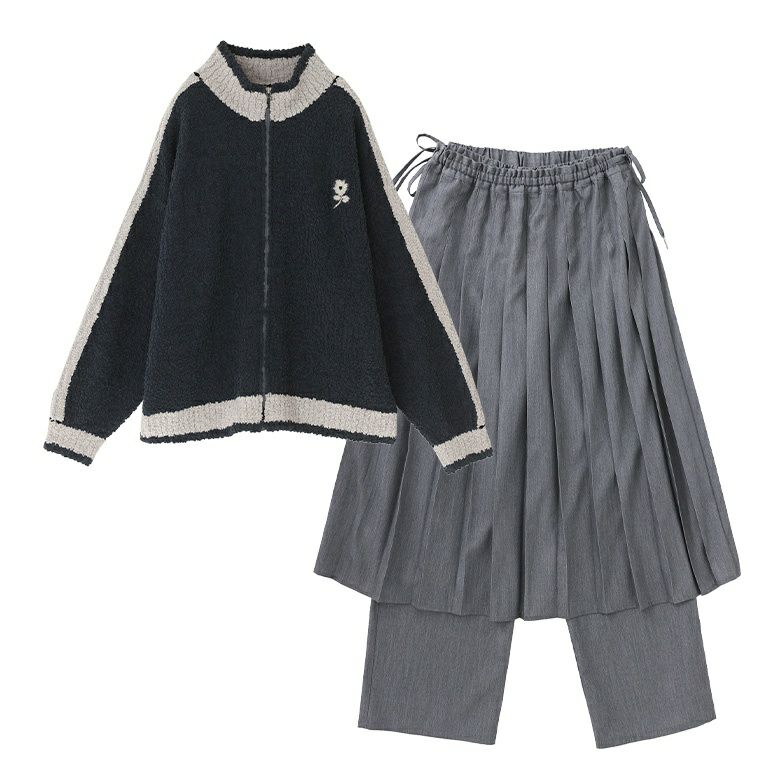 ラインニットブルゾン×プリーツスカート×ストレートパンツセットコーデ2点SET【70】 パンツ(1) ブルゾン(Fサイズ) ラインニットブルゾン×プリーツスカート×ストレートパンツセットコーデ2点SET【70】 パンツ(1) ブルゾン(Fサイズ)