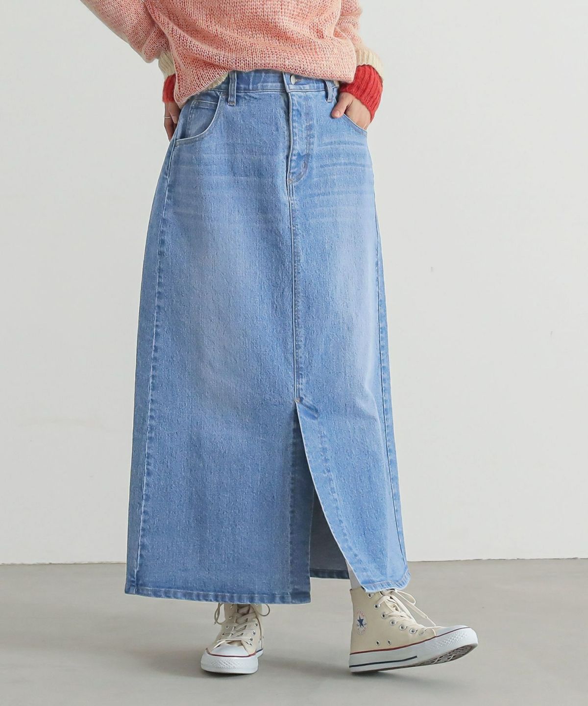 ストレッチデニムナロースカート S~M ブルー ストレッチデニムナロースカート S~M ブルー