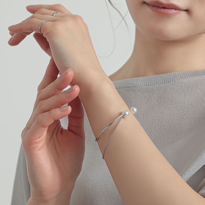 フェイクパール＆チェーン2連ブレスレット