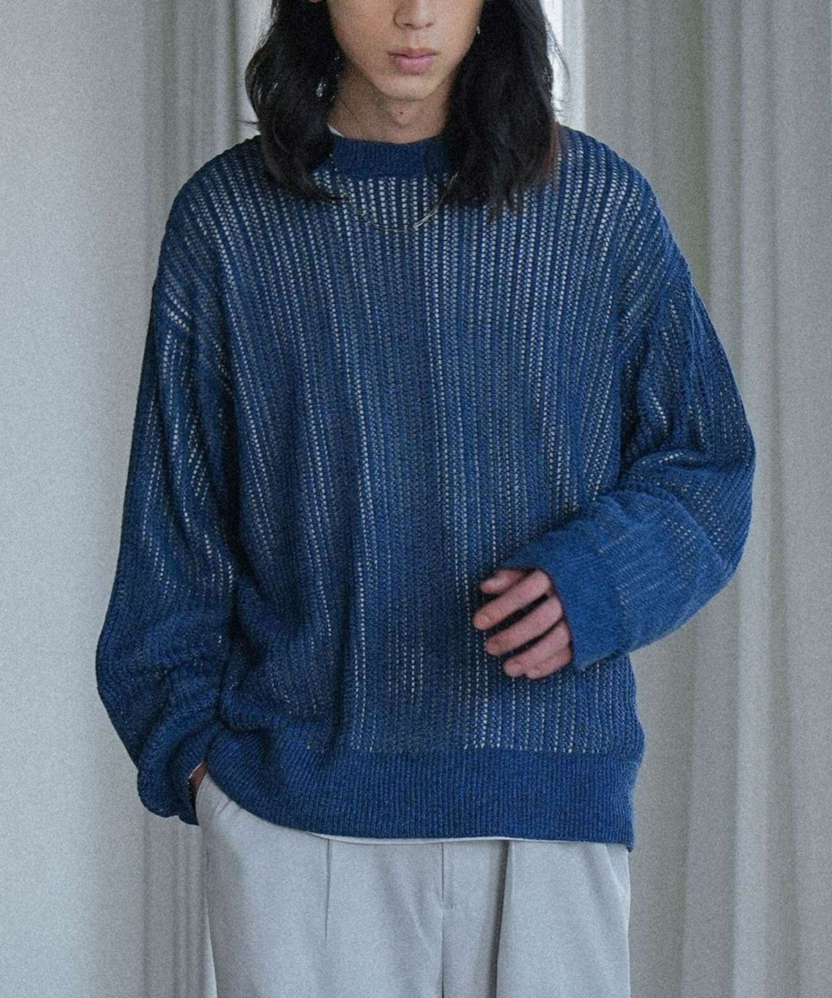 MDR透かし編みクルーネックニット【20】 M ブルー MDR透かし編みクルーネックニット【20】 M ブルー