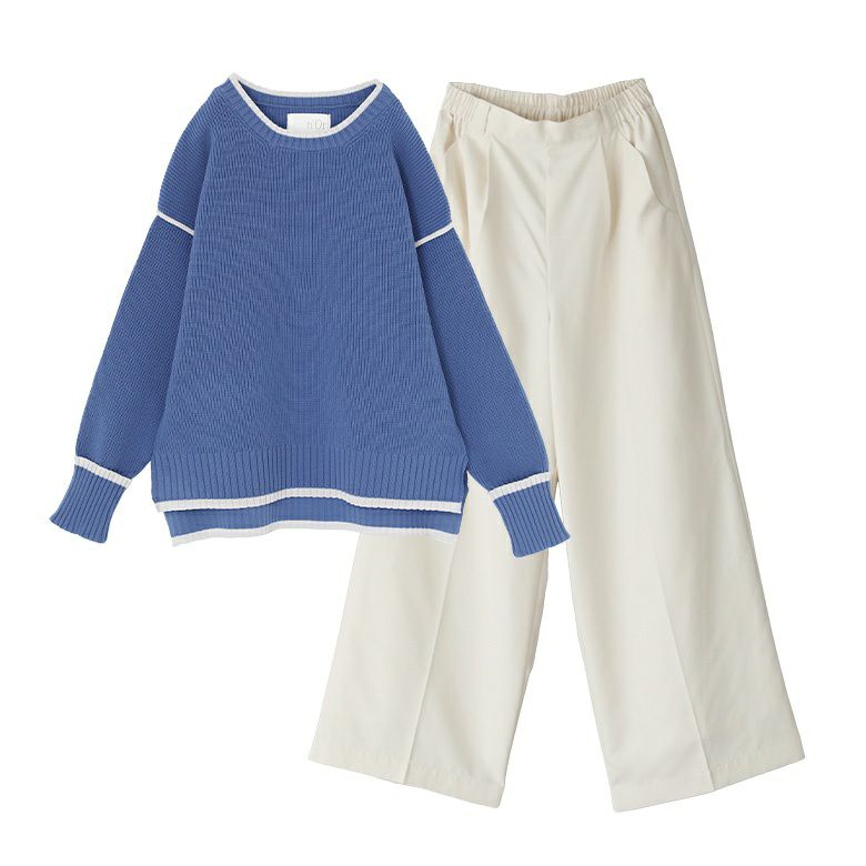 配色ラインニット×タックワイドスラックスコーデ2点SET【60】 ニット(1) スラックス(1) 配色ラインニット×タックワイドスラックスコーデ2点SET【60】 ニット(1) スラックス(1)