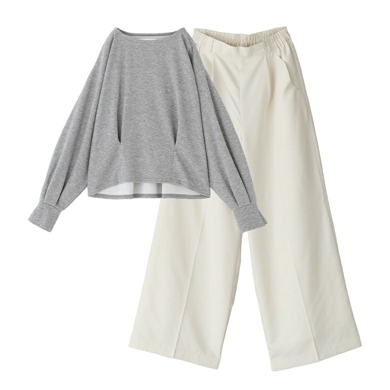 カフススリット微起毛カットソー×タックワイドスラックスコーデ2点SET【30】 カットソー(1) スラックス(1) カフススリット微起毛カットソー×タックワイドスラックスコーデ2点SET【30】 カットソー(1) スラックス(1)