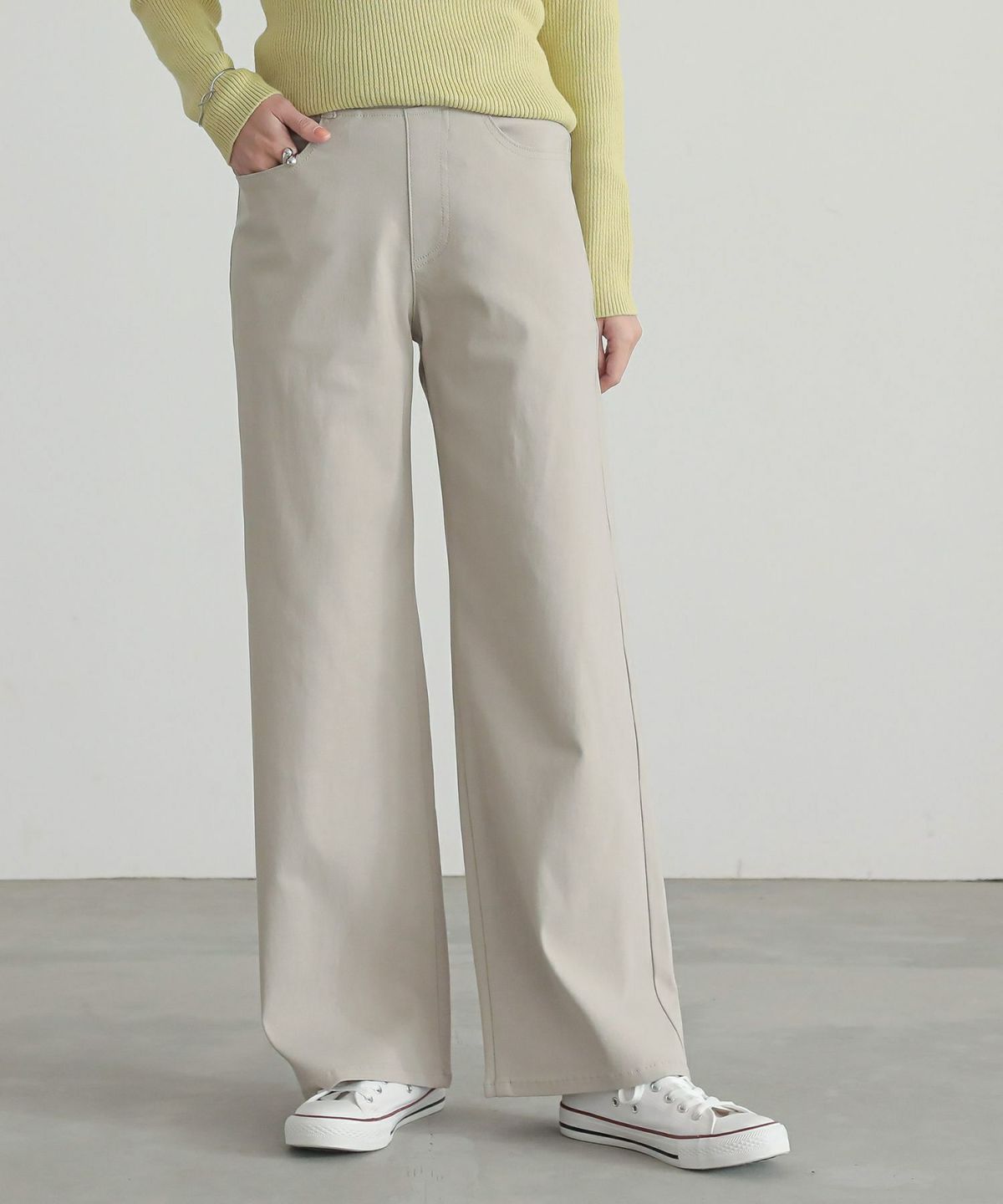 フレキシンストレッチストレートワイドパンツ S ライトベージュ フレキシンストレッチストレートワイドパンツ S ライトベージュ