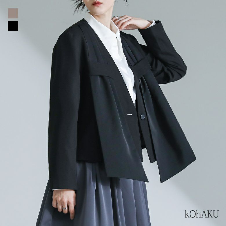 kOhAKU(コハク)異素材ドッキングノーカラージャケット