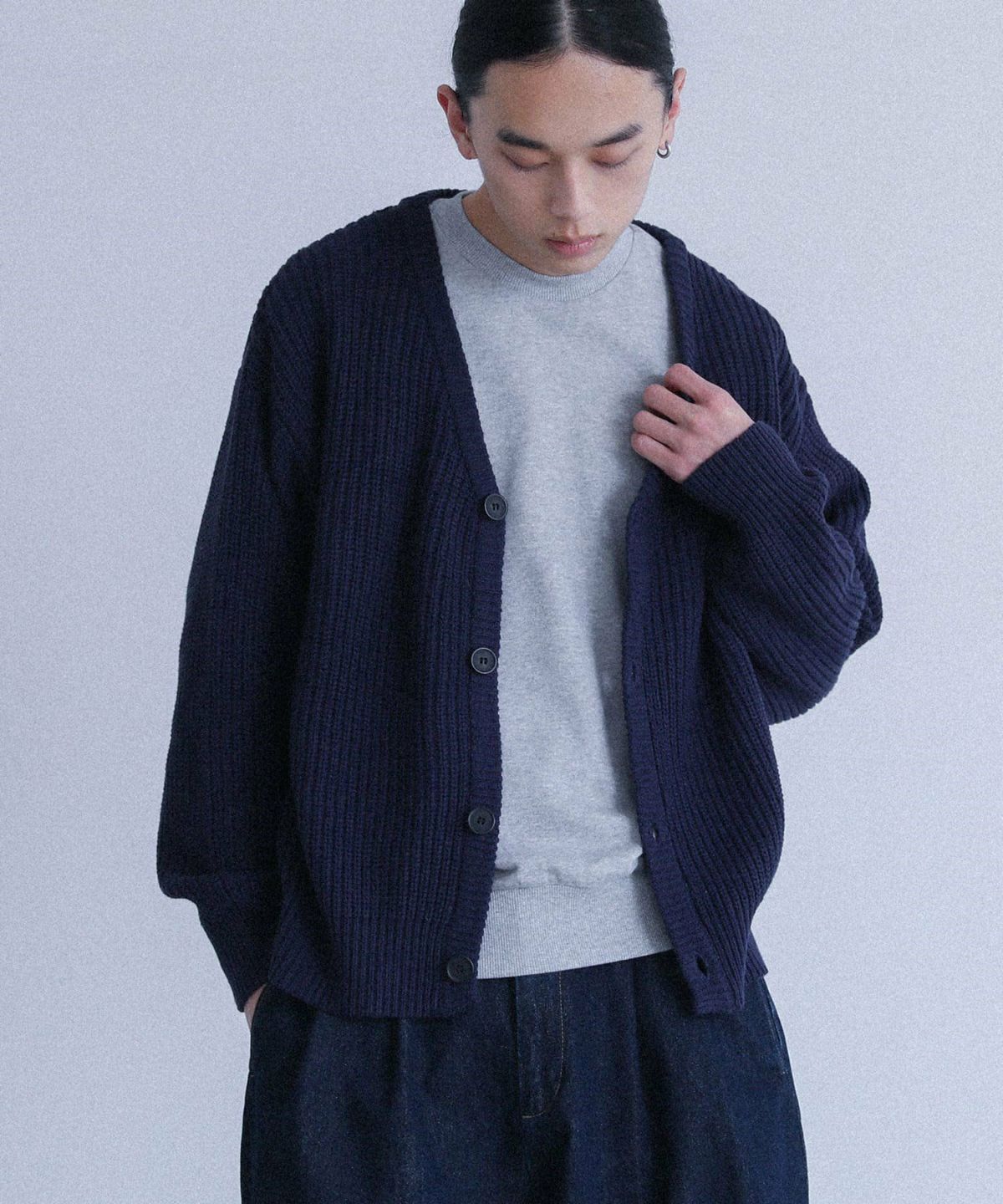 MDR畦編みVネックカーデ【40】 M ネイビー MDR畦編みVネックカーデ【40】 M ネイビー