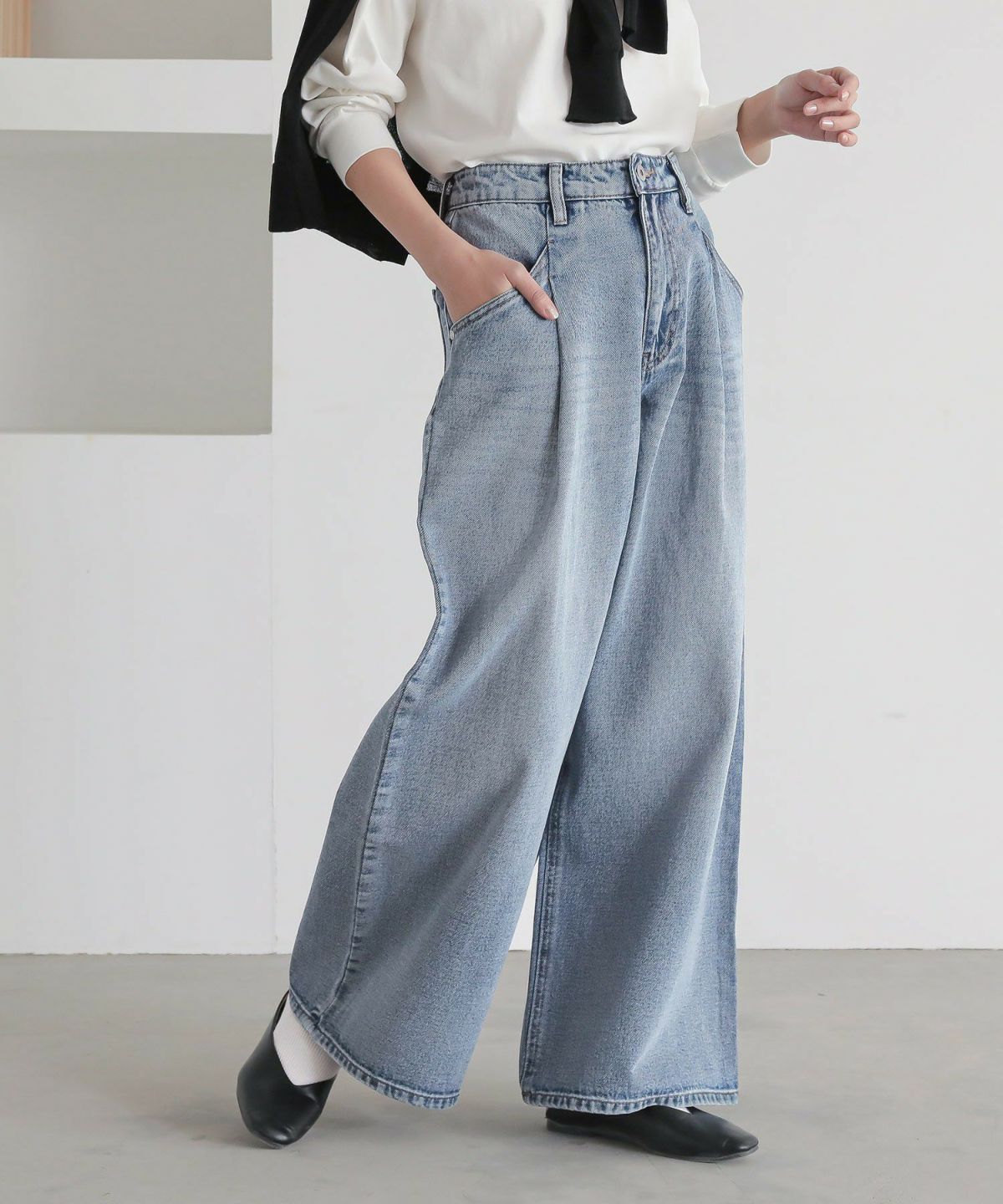 タックデニムパンツ【30】 S~M ブルー タックデニムパンツ【30】 S~M ブルー