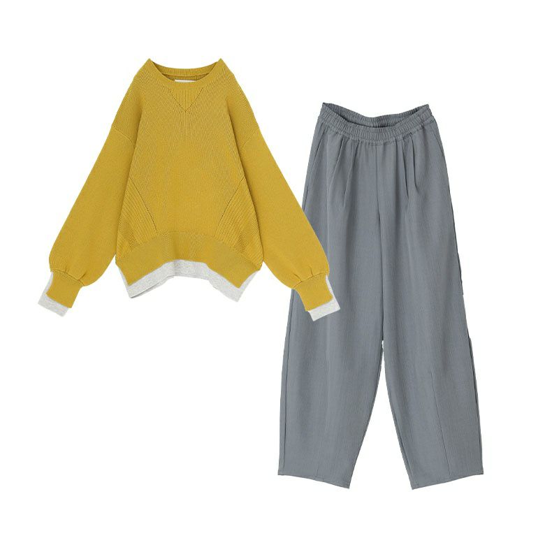 コクーンイージーパンツ×配色スリットリブニットコーデ2点SET【40】 ニット(1) パンツ(1) コクーンイージーパンツ×配色スリットリブニットコーデ2点SET【40】 ニット(1) パンツ(1)
