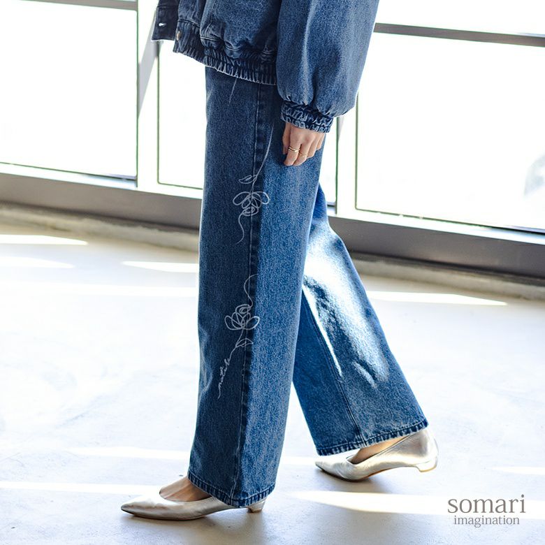 somari imagination(ソマリイマジネーション)花柄モチーフストレートデニムパンツ
