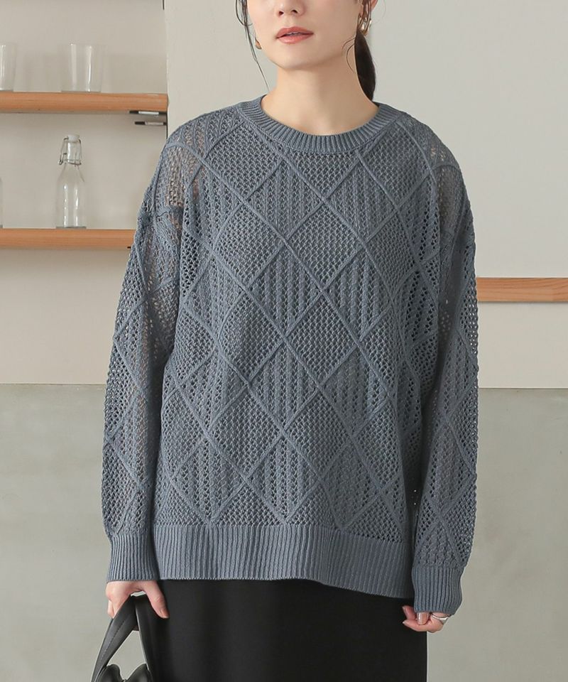 まゆ様　IEニットジレ BK STYLEBLOCK ベスト ジレ 麻タッチ透かし編みニットベスト