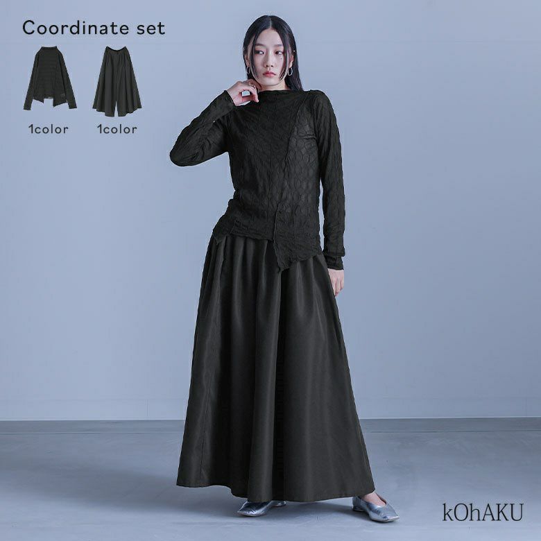 シアーアシメカットソー×ボリュームワイドパンツコーデ2点SET