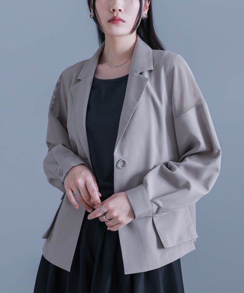 kOhAKU袖メッシュ切替テーラードジャケット』