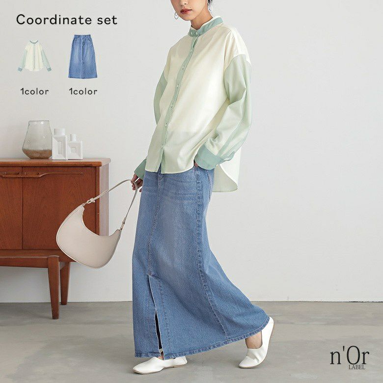 チュール重ねブラウス×デニムスカートコーデ2点SET