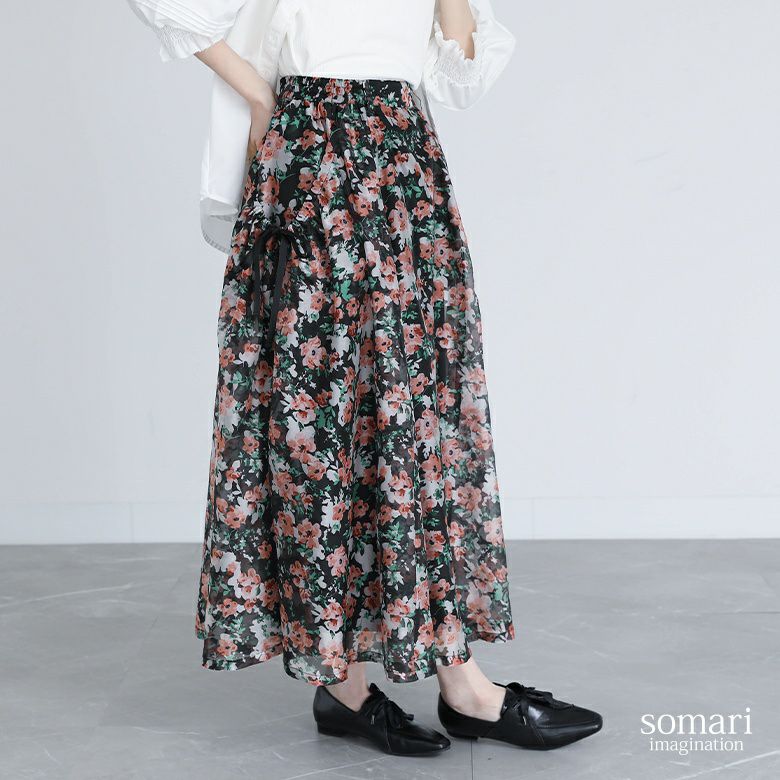 somari imagination(ソマリイマジネーション)花柄プリントオーガンジースカート