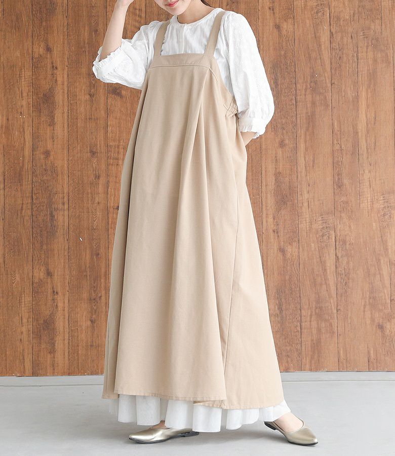 エプロン風ワンピ【30】【SALE】 M~L ベージュ エプロン風ワンピ【30】【SALE】 M~L ベージュ
