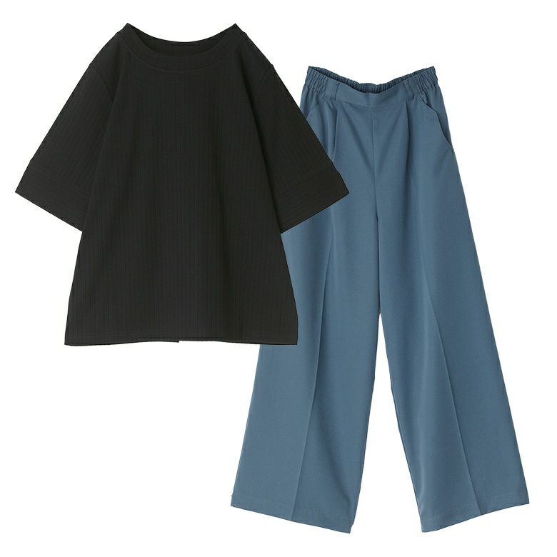 汗じみ軽減ワイドリブカットソー×タックワイドスラックスコーデ2点SET【30】 カットソー(1) パンツ(1) 汗じみ軽減ワイドリブカットソー×タックワイドスラックスコーデ2点SET【30】 カットソー(1) パンツ(1)