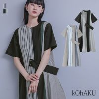 kOhAKU(コハク)無地×ストライプ切替ワンピース