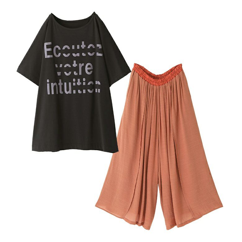 グラフィカルロゴTシャツ×ゆるひら涼スラブパンツコーデ2点SET[2点コーデセット 2025 レディース トップス Tシャツ カットソー ロゴT ボトムス パンツ フルレングス ロング スカンツ【20】 フリーサイズ コーデSET グラフィカルロゴTシャツ×ゆるひら涼スラブパンツコーデ2点SET[2点コーデセット 2025 レディース トップス Tシャツ カットソー ロゴT ボトムス パンツ フルレングス ロング スカンツ【20】 フリーサイズ コーデSET