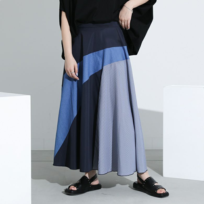 異素材ロングスカート