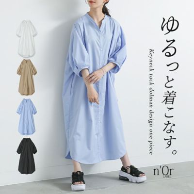 n'OrLABEL(ノアールレーベル)キーネックタックドルマンワンピース