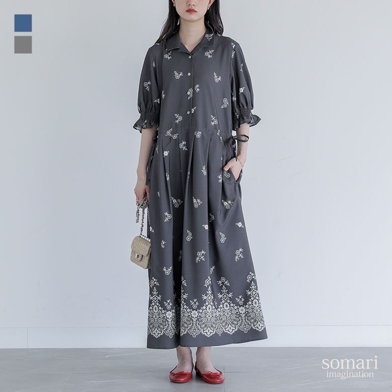 somari imagination(ソマリイマジネーション)花柄プリント半袖ワンピース