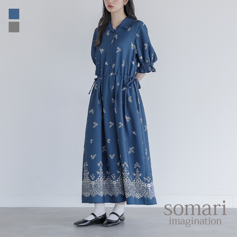 somari imagination(ソマリイマジネーション)花柄プリント半袖ワンピース