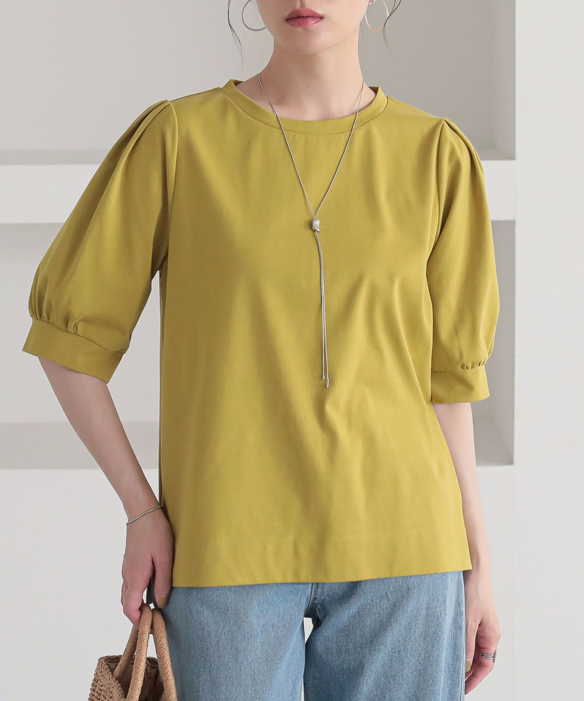 接触冷感タックパフスリーブカットソー【SALE】 1 イエロー 接触冷感タックパフスリーブカットソー【SALE】 1 イエロー