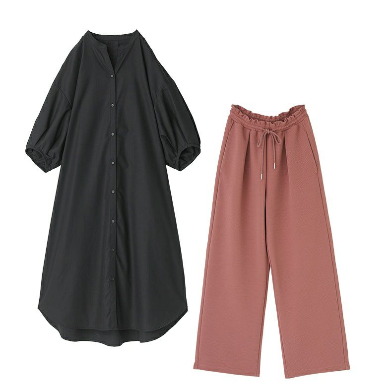 キーネックタックドルマンワンピース×接触冷感カットソーイージーワイドパンツコーデ2点SET【30】 パンツ(1) ワンピース(Fサイズ) キーネックタックドルマンワンピース×接触冷感カットソーイージーワイドパンツコーデ2点SET【30】 パンツ(1) ワンピース(Fサイズ)
