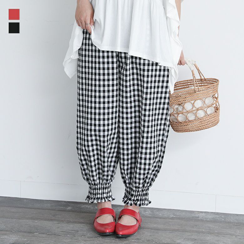 ギンガムチェックスモッキングパンツ