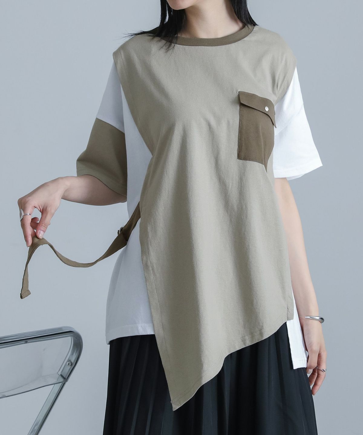 配色アシメカットソー【SALE】 フリーサイズ ベージュ 配色アシメカットソー【SALE】 フリーサイズ ベージュ