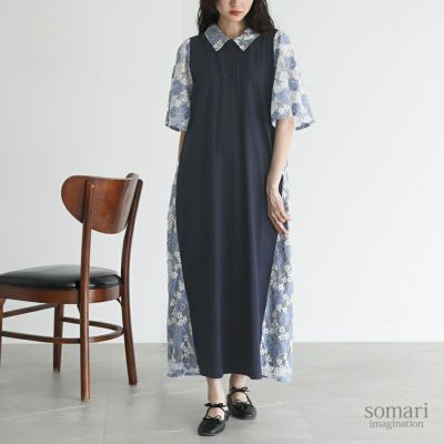 【新品】ソマリイマジネーション　総レース　ロングワンピース　紺　大きいサイズ 新品】ソマリイマジネーション 総レース ロングワンピース 紺