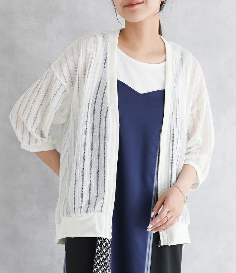 メッシュニットジップカーデ M アイボリー メッシュニットジップカーデ M アイボリー
