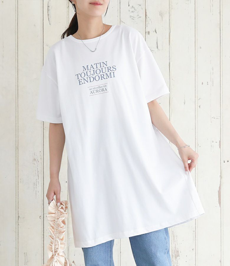 シャーリングチュニックTシャツ【20】 M~L ホワイト シャーリングチュニックTシャツ【20】 M~L ホワイト