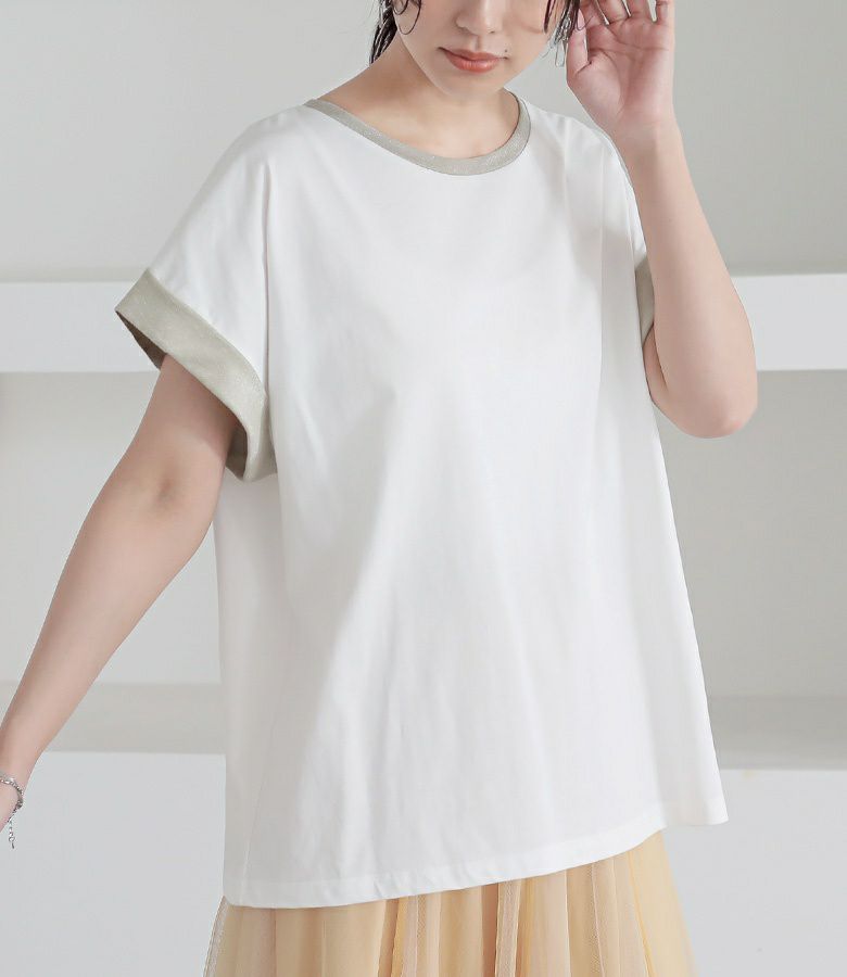 ラメ切替Tシャツ フリーサイズ オフホワイト ラメ切替Tシャツ フリーサイズ オフホワイト