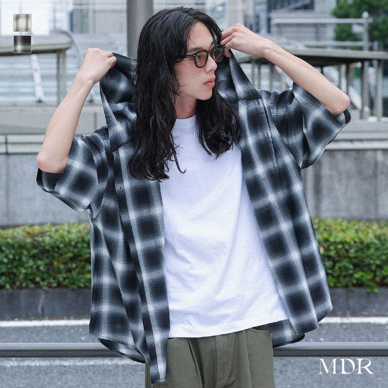 MDR(エムディアール)チェックフード半袖シャツ