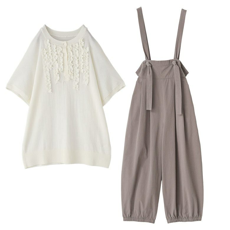 ドルマンフリルニット×コクーンサロペットコーデ2点SET【30】 ニット(1) サロペット(1) ドルマンフリルニット×コクーンサロペットコーデ2点SET【30】 ニット(1) サロペット(1)