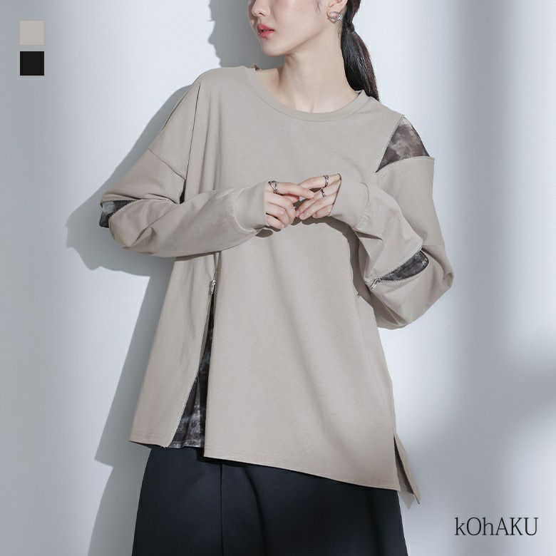 kOhAKU(コハク)柄切替ファスナーカットソー