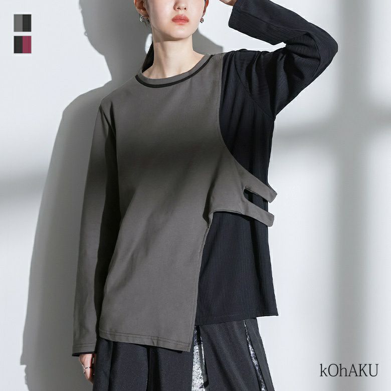 レイヤード風　ブロッキングカットソー　ダークコア ankoROCK tシャツ オープンジップフェイクレイヤー