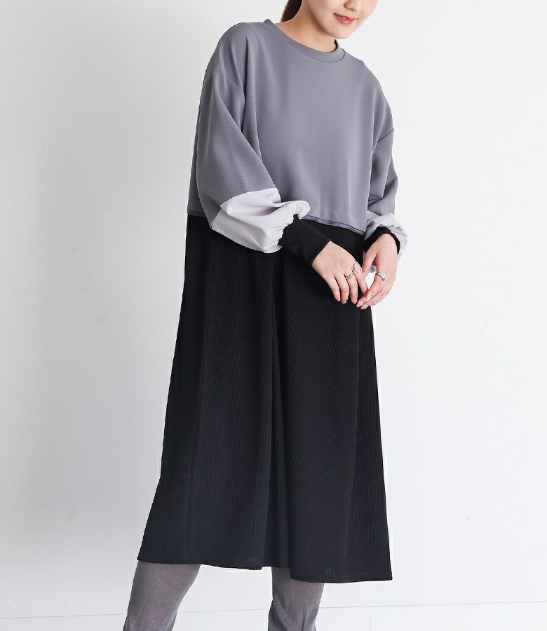 異素材配色ワンピ【30】 M グレー 異素材配色ワンピ【30】 M グレー