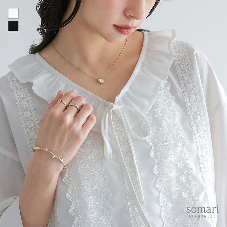 somari imagination(ソマリイマジネーション)フリル襟リボンレースブラウス