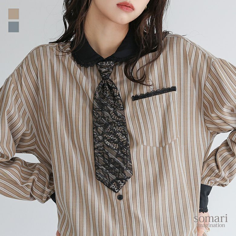 somari imagination(ソマリイマジネーション)ネクタイ付きストライプシャツ