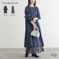 スモッキング刺繍ストライプワンピース×贅沢レースロングペチワンピースコーデ2点SET