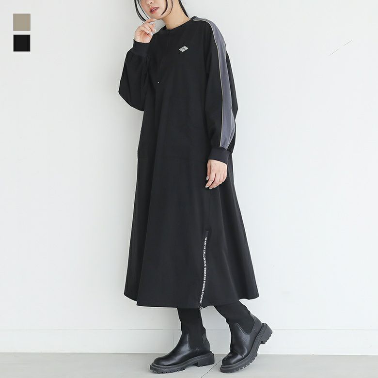 ハーフジップ配色ラインワンピ