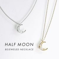 ハーフムーンビジューネックレス