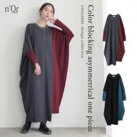 nOrLABEL(ノアールレーベル)配色アシメニットドルマンワンピース
