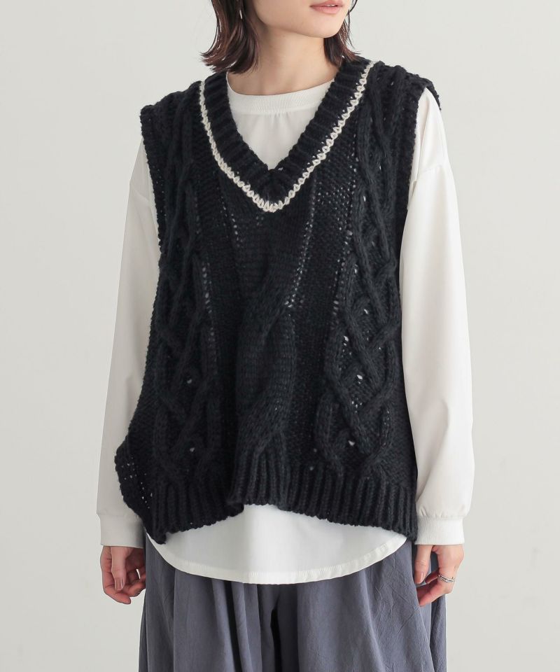 n'OrLABELローゲージケーブルニットベスト』