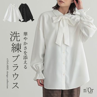 nOrLABEL(ノアールレーベル)ボウタイ付きシャーリングプリーツブラウス