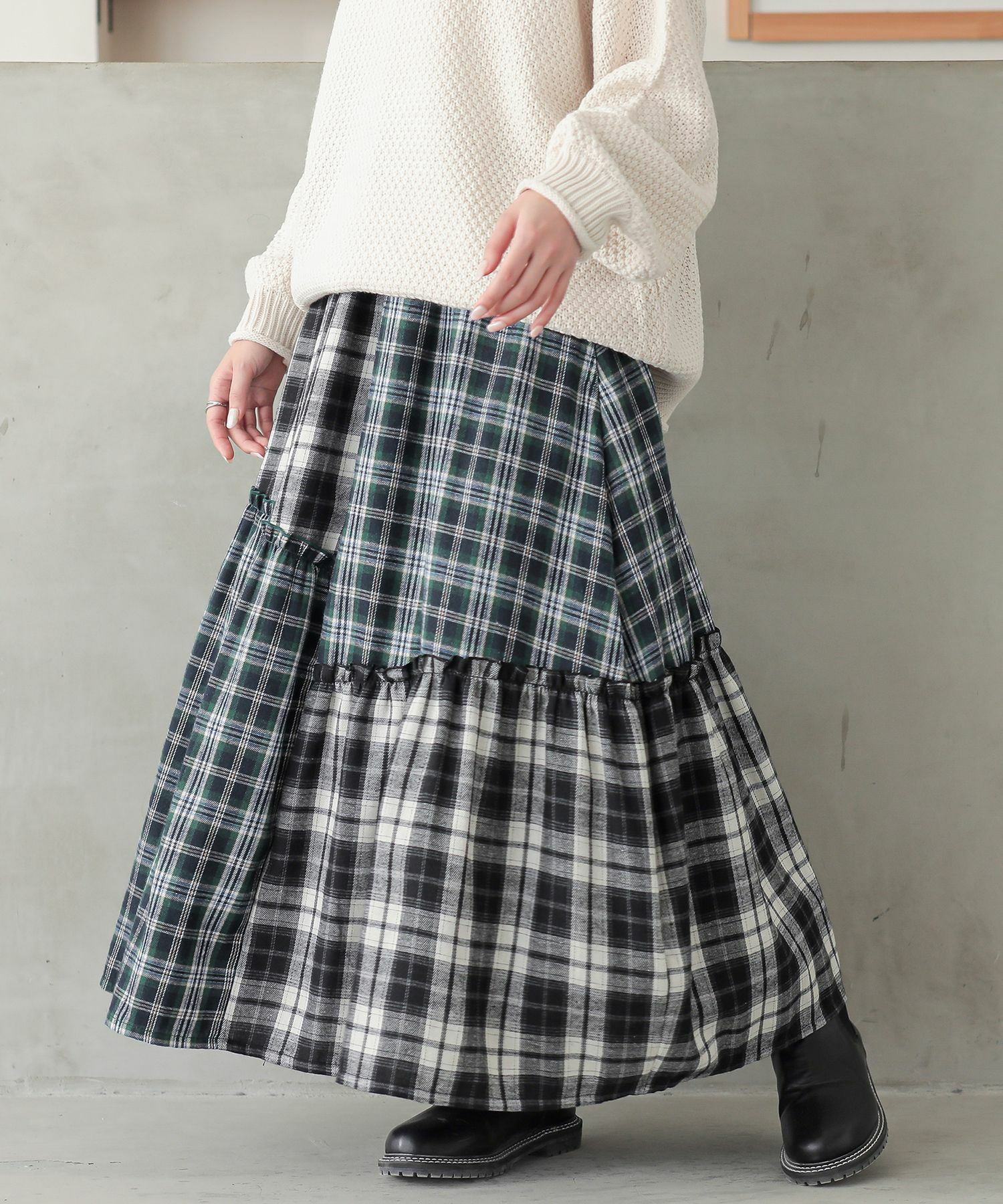 n'OrLABELミックスチェックスカート』